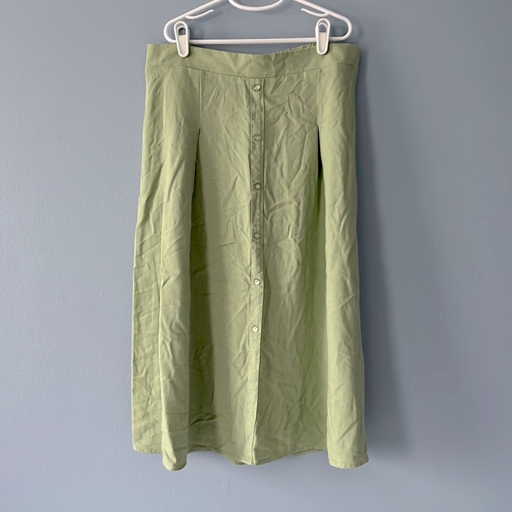 Sage Green Linen Calf Length Skirt